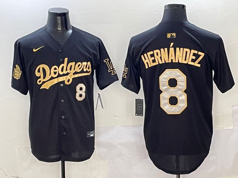 Men Los Angeles Dodgers 8 Hernandez Black Gold Game Nike 2025 MLB Jersey style 6